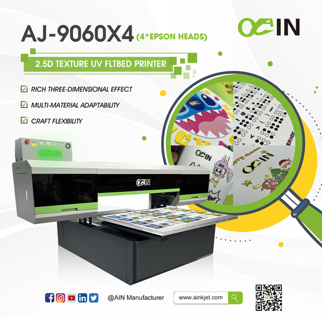AINKJET AJ-9060X4 Impressora plana UV com textura em relevo 3D