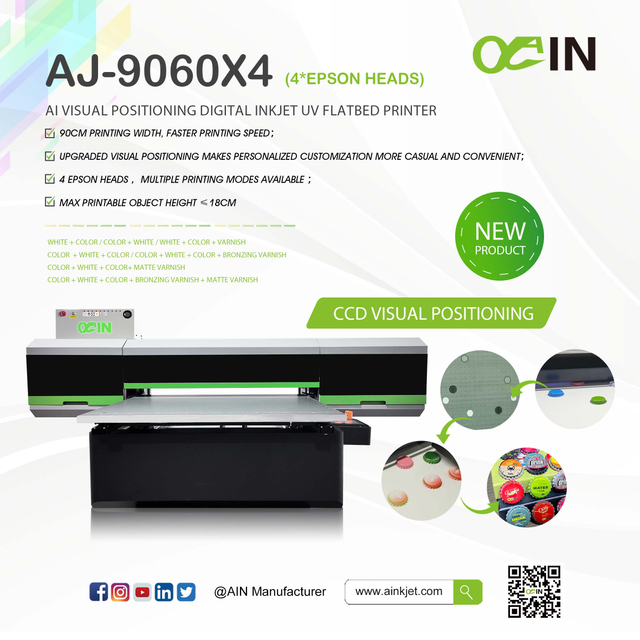 AJ-9060X4 AI Impressora plana uv de posicionamento visual digital a jato de tinta
