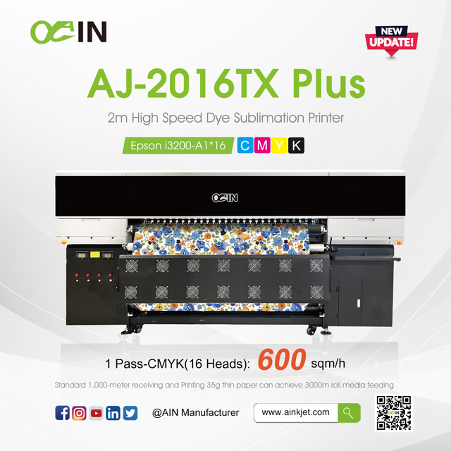  Impressora de sublima&ccedil;&atilde;o de tinta de alta velocidade AJ-2016TX Plus 2m