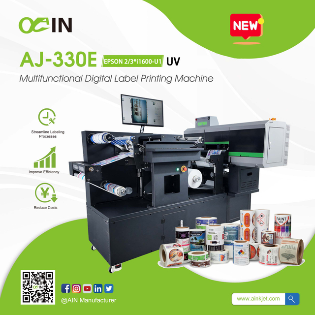 AINKJET AJ-330E آلة طباعة الملصقات الرقمية متعددة الوظائف بالأشعة فوق البنفسجية