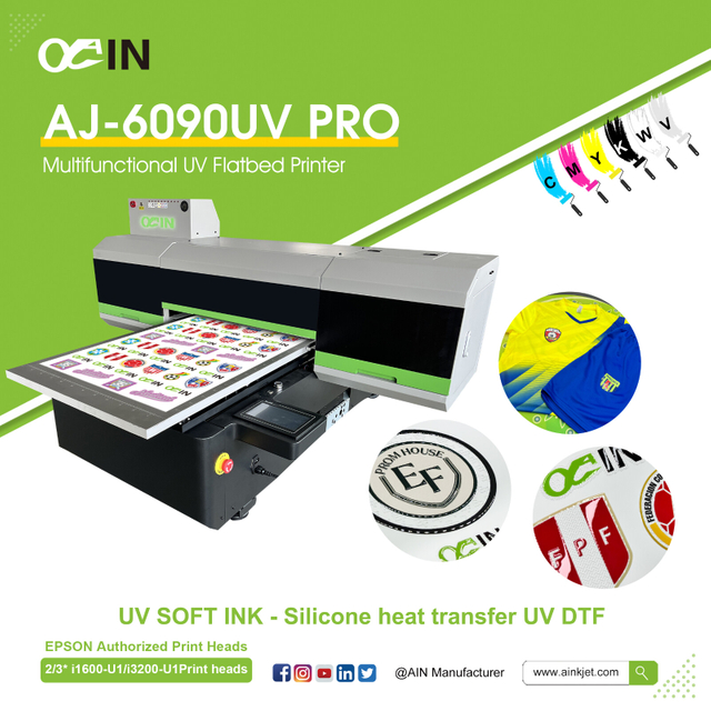 Impressora plana de transfer&ecirc;ncia de calor de silicone UV AJ-6090 DTF