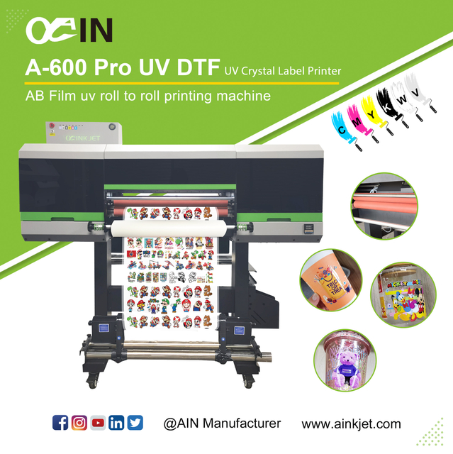 A-600 Pro UV DTF UV طابعة ملصقات كريستال AB فيلم الأشعة فوق البنفسجية لفة إلى لفة آلة الطباعة