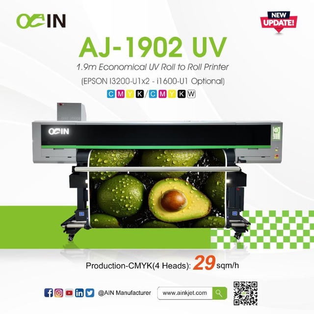 AJ-1902UV 1.9 ม. เครื่องพิมพ์ UV แบบม้วนถึงม้วนแบบประหยัด