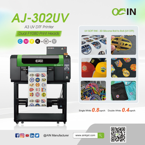  طابعة AINKJET AJ‑302UV A3 UV DTF TPU ملصق كريستالي وحل نقل الحرارة من السيليكون ثلاثي الأبعاد