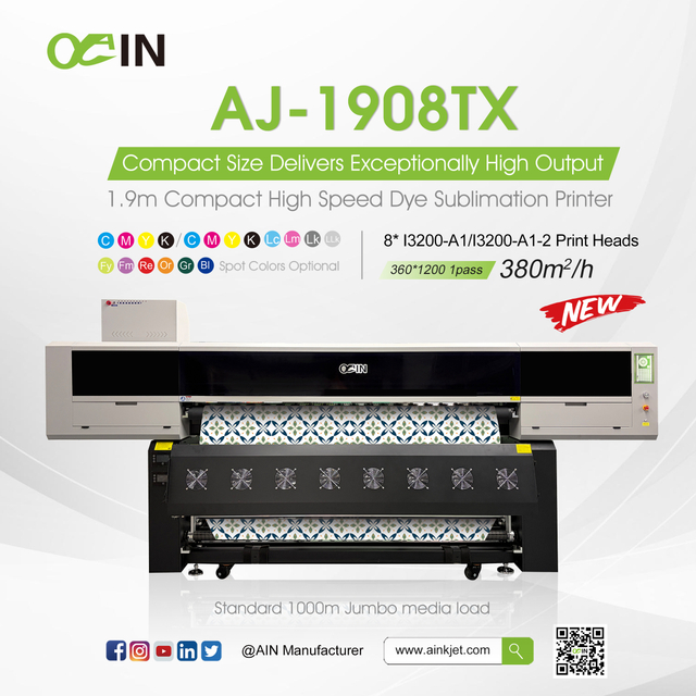 Stampante a sublimazione ad alta velocit&agrave; AINKJET AJ-1908TX da 1,9 m