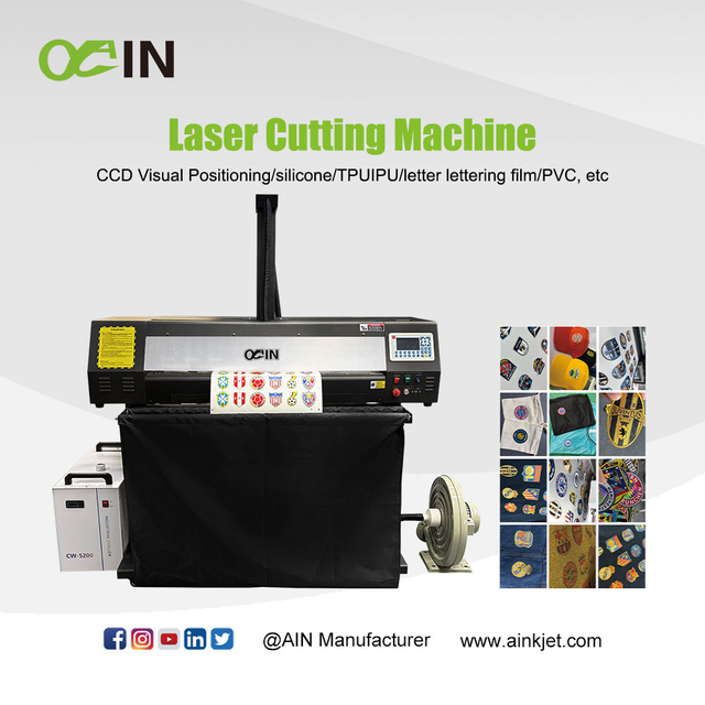 เครื่องตัดเลเซอร์ AINKJET CCD Visual Positioning สำหรับวัสดุม้วนไวนิลถ่ายเทความร้อน