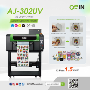 AINKJET AJ‑302UV A3 طابعة ملصقات كريستالية بالأشعة فوق البنفسجية AB آلة طباعة لفة إلى لفة 