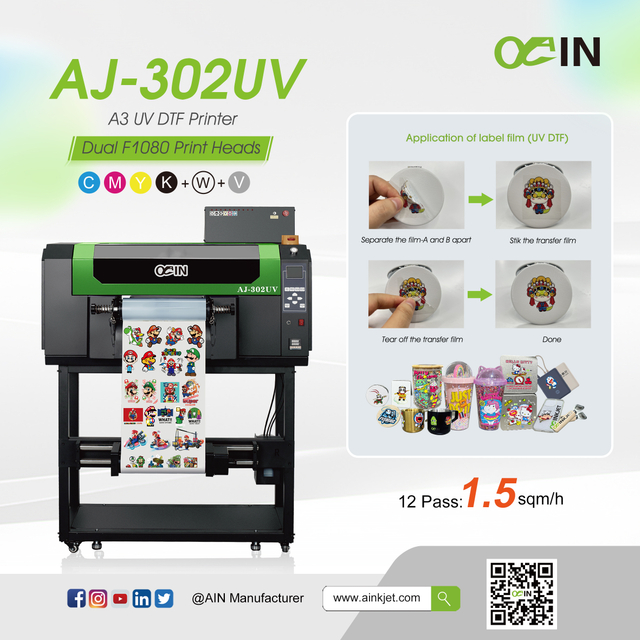 AINKJET AJ‑302UV A3 Impressora de etiquetas de cristal UV M&aacute;quina de impress&atilde;o rolo a rolo de filme AB 